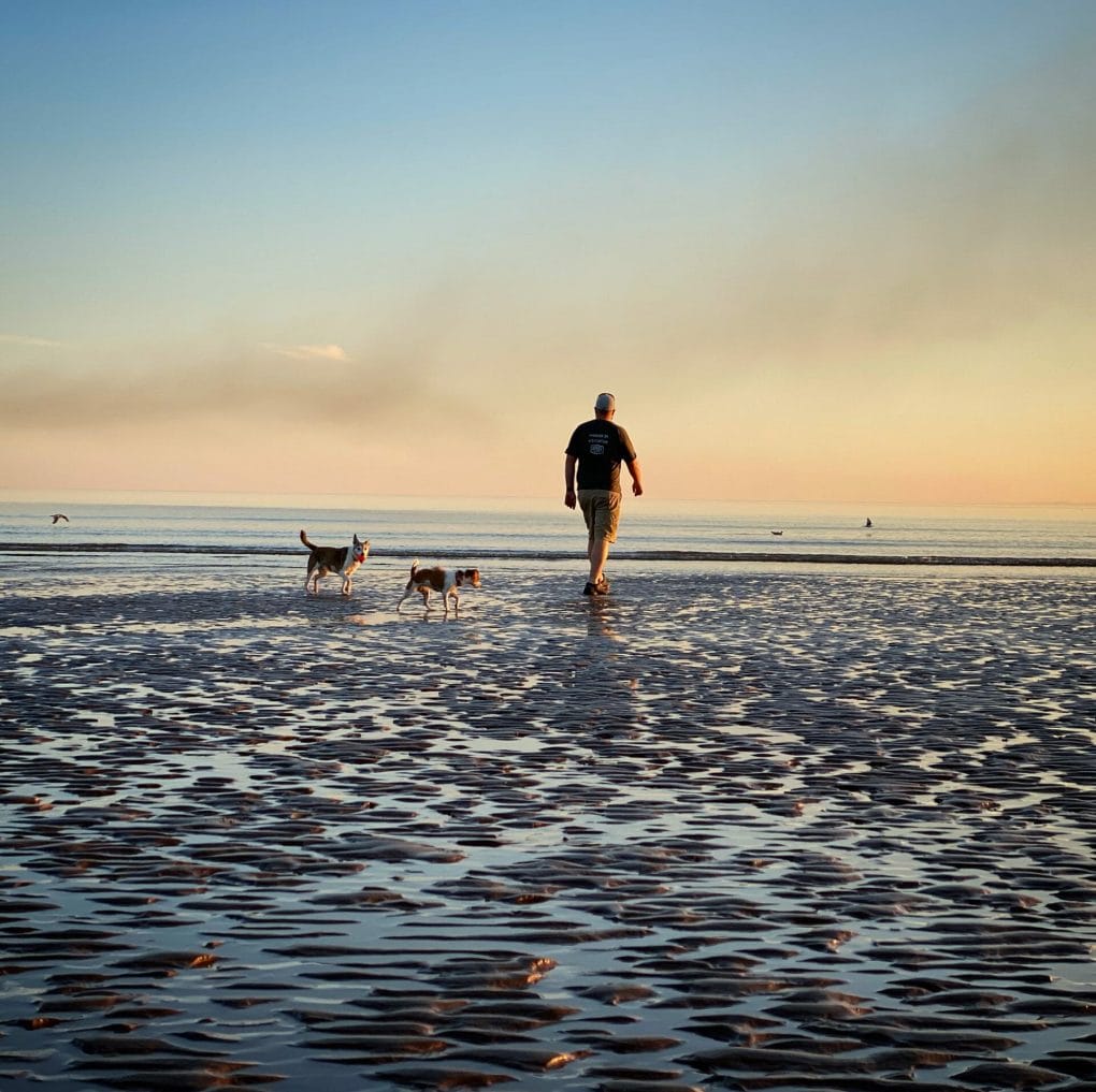 Dog Walk at Sunset on Nethertown Beach