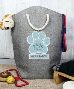 Personalised Dog Toy Storage Bag with Blue Paw Print
