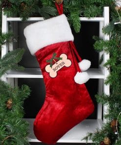 Personalised Red Christmas Stocking with Dog Bone Design