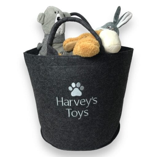 Charcoal Grey Personalised Dog Toy Storage Bag